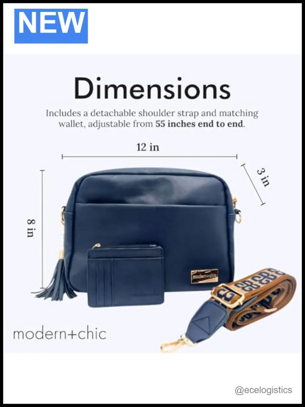 Vegan Leather Crossbody Bag with Matching Wallet, 5 Pockets, Adjustable Strap